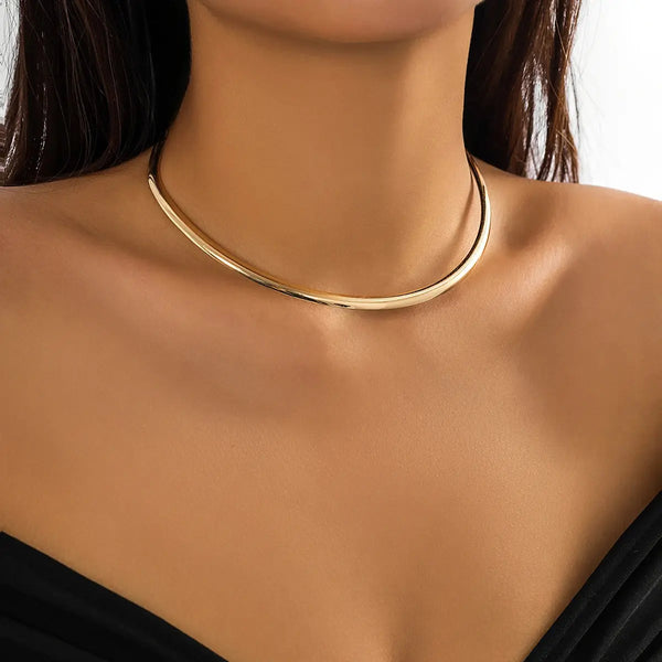 Punk Smooth Metal Round Torques Necklace – Simple Gold Collar Necklace - JS District